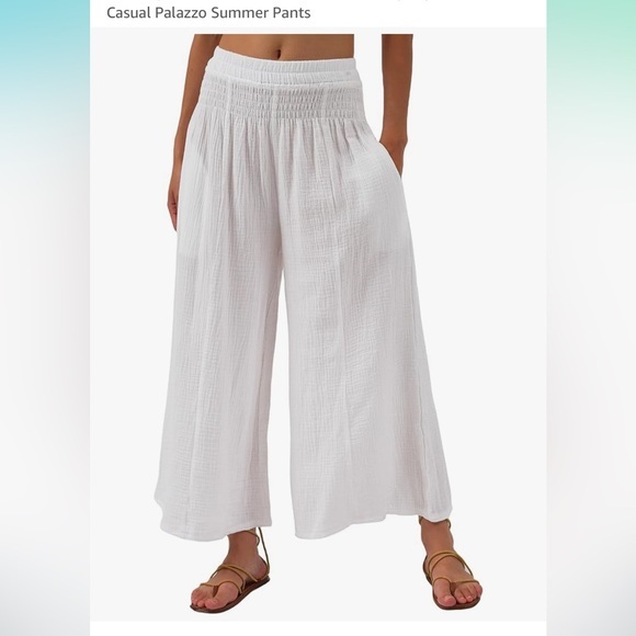Pants - Women's Cotton Gauze Wide Leg High-Waist Casual Palazzo Summer Pants NWOT